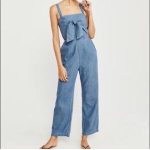 Vintage Abercrombie & Fitch Denim Jumpsuit Size XXSP Tie Front Cropped